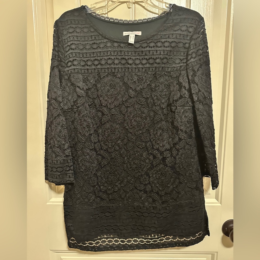 Isaac Mizrahi Elegant Black Lace Long Sleeve Dress